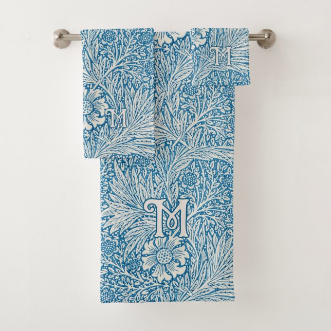 William Morris Blue Marigold Monogram Bath Towel Set (Insitu)