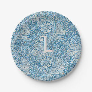 William Morris Blue Marigold Monogram Paper Plate