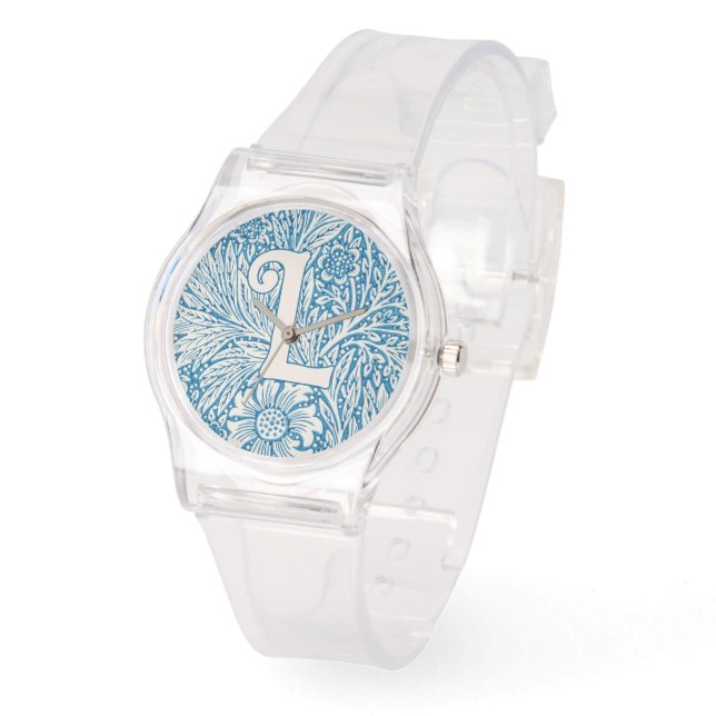 William Morris Blue Marigold Monogram Watch (Angle)