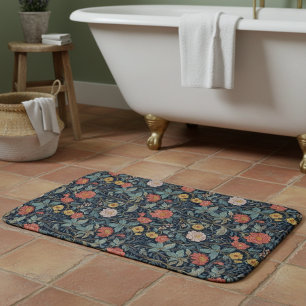 William Morris Blue Teal Arts & Crafts Floral Bath Mat