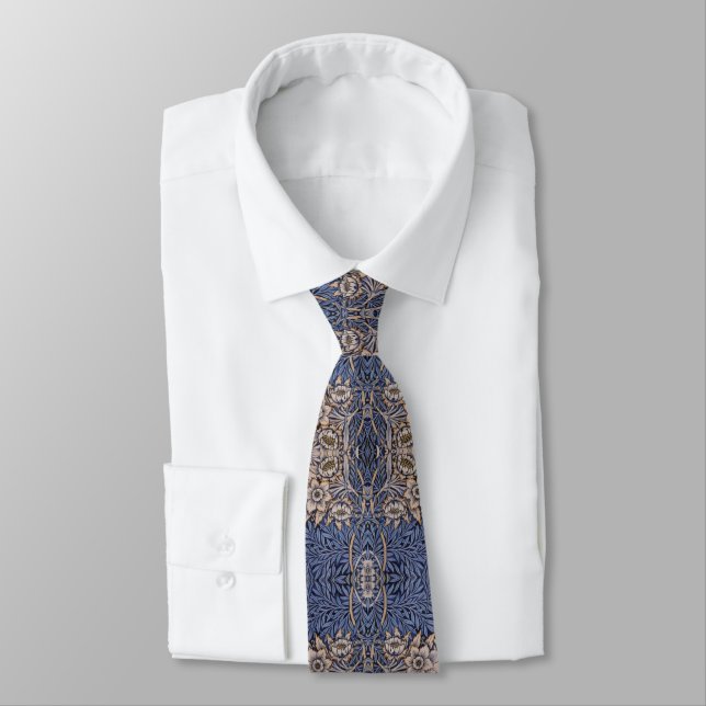 William * Morris Blue Tulip and Willow Flowers Tie (Tied)