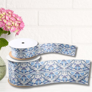 William Morris Bluejay Inspired Botanical Peri Satin Ribbon