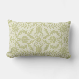 William Morris Borage vintage soft green damask Lumbar Pillow