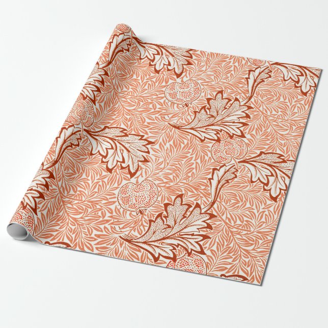 William Morris Botanical Apple Design Wrapping Paper (Unrolled)