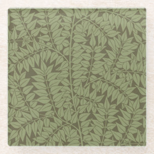 William Morris Branch Leaves Wallpaper Glass Coaster