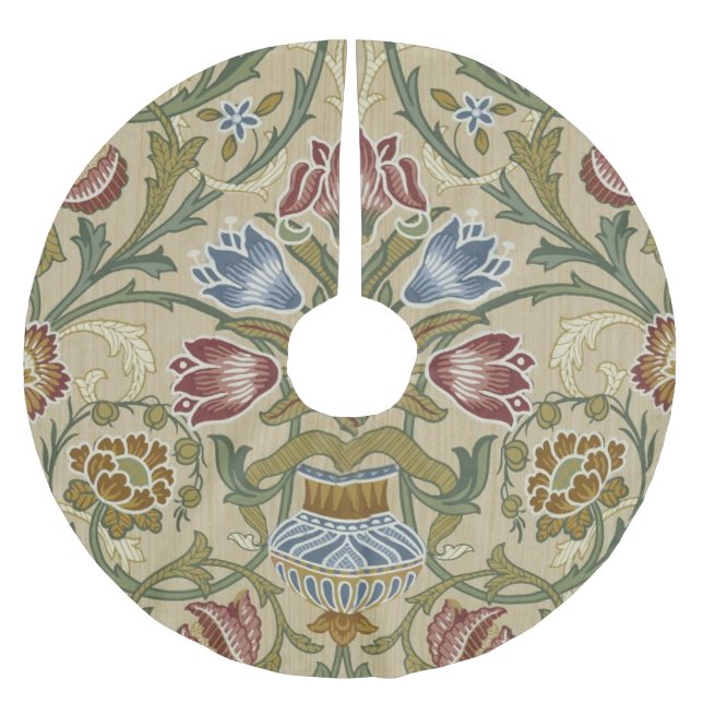 William Morris Brocade Floral Wallpaper Pattern Brushed Polyester Tree Skirt (Front)