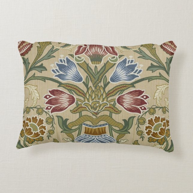William Morris Brocade Floral Wallpaper Pattern Decorative Pillow (Back)