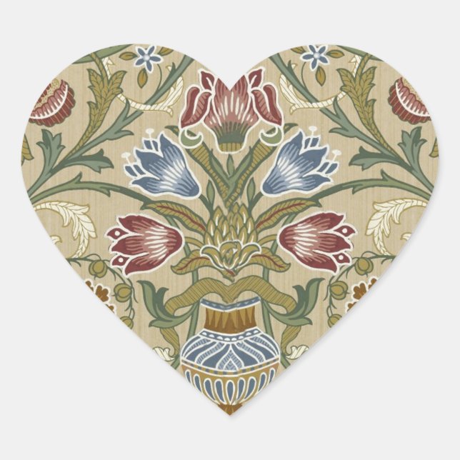 William Morris Brocade Floral Wallpaper Pattern Heart Sticker (Front)