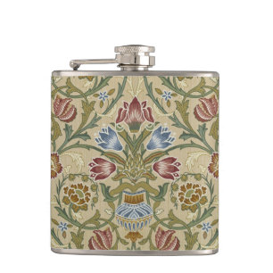 William Morris Brocade Floral Wallpaper Pattern Hip Flask
