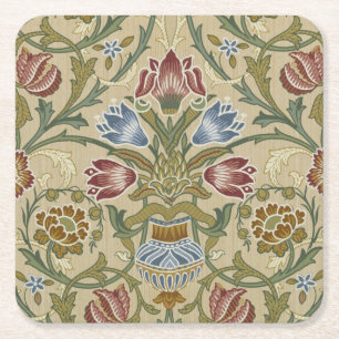 William Morris Brocade Floral Wallpaper Pattern Square Paper Coaster
