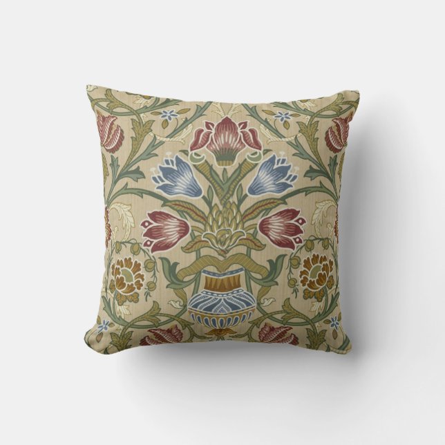 William Morris Brocade Floral Wallpaper Pattern Throw Pillow (Front)