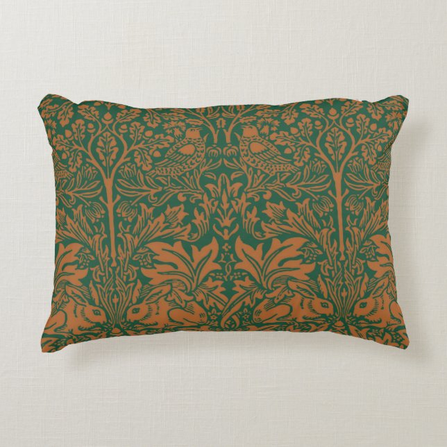 William Morris Brother Rabbit Amber Black Pattern Accent Pillow (Front)