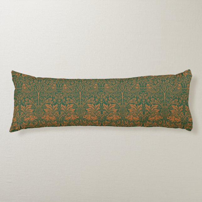William Morris Brother Rabbit Amber Black Pattern Body Pillow (Front)