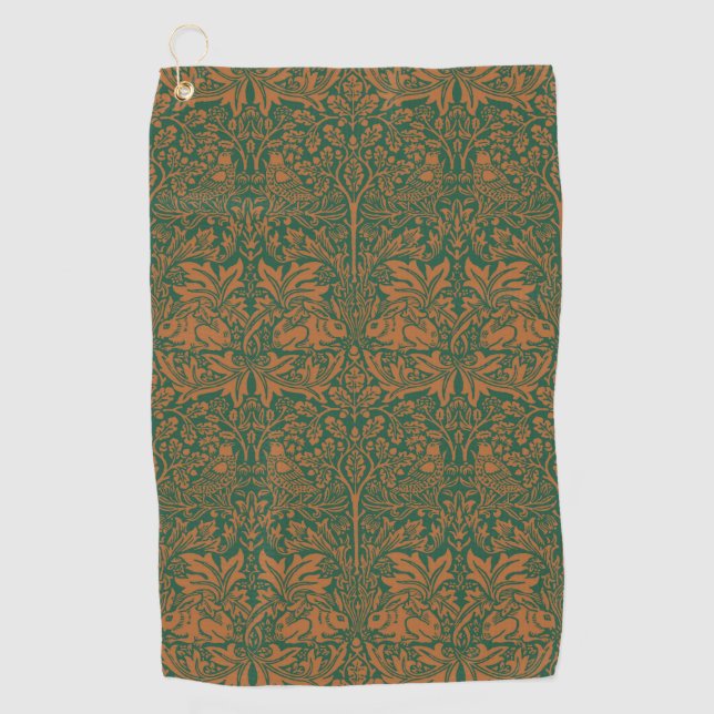 William Morris Brother Rabbit Amber Black Pattern Golf Towel (Front)