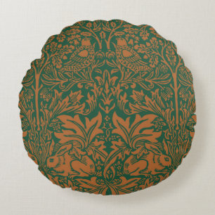 William Morris Brother Rabbit Amber Black Pattern Round Pillow
