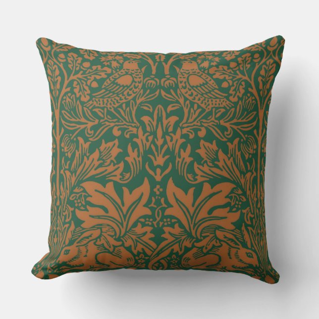 William Morris Brother Rabbit Amber Black Pattern Throw Pillow (Front)
