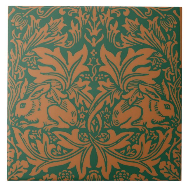 William Morris Brother Rabbit Amber Black Pattern Tile (Front)