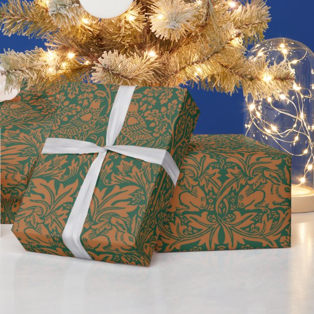 William Morris Brother Rabbit Amber Black Pattern Wrapping Paper (Holidays)