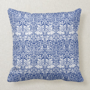 William Morris Brother Rabbit Blue Textile Pattern Throw Pillow