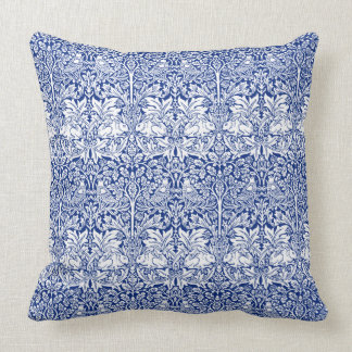 William Morris Brother Rabbit Blue Textile Pattern Throw Pillow