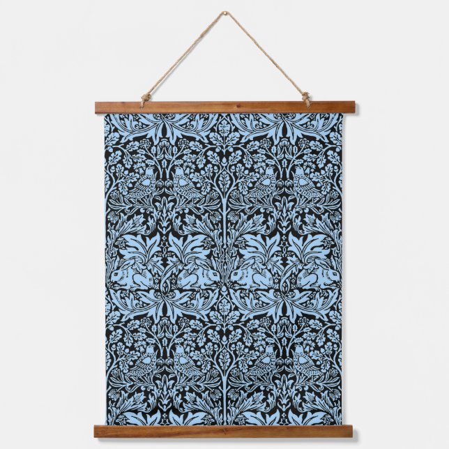 William Morris Brother Rabbit Light Blue Black Hanging Tapestry (Front)