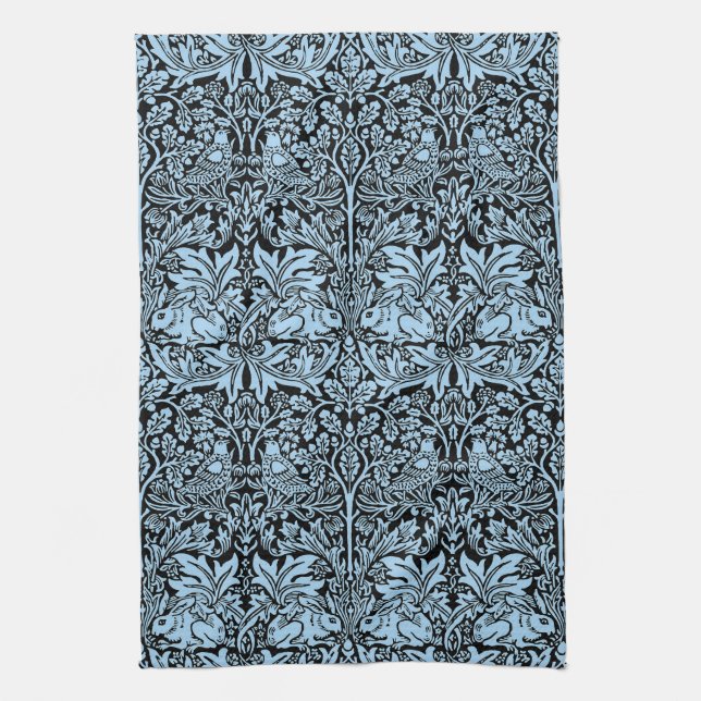William Morris Brother Rabbit Light Blue Black Kitchen Towel (Vertical)