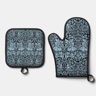 William Morris Brother Rabbit Light Blue Black Oven Mitt & Pot Holder Set