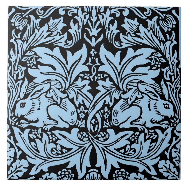 William Morris Brother Rabbit Light Blue Black Tile (Front)