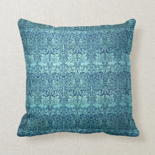 William Morris Brother Rabbit Pattern in Blue Throw Pillow