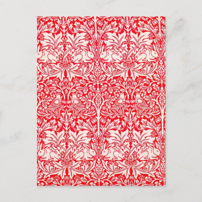 WIlliam Morris Brother Rabbit Pattern in Red Postcard (Front)