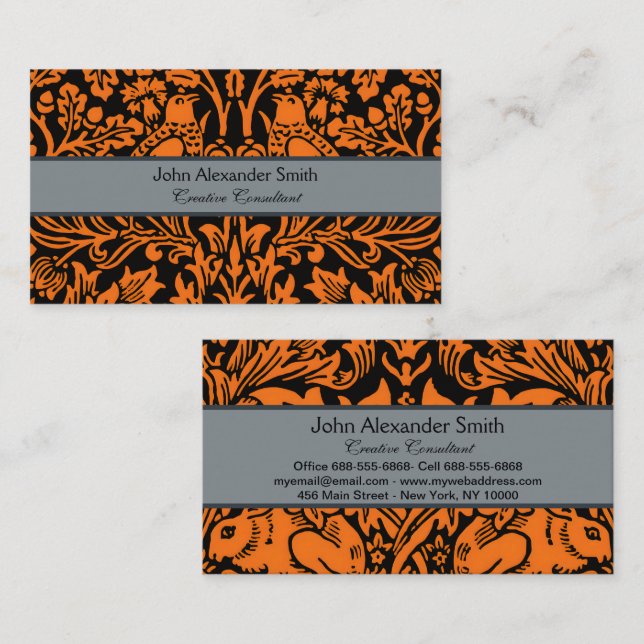 William Morris Brother Rabbit Rust Black Pattern Business Card (Front/Back)