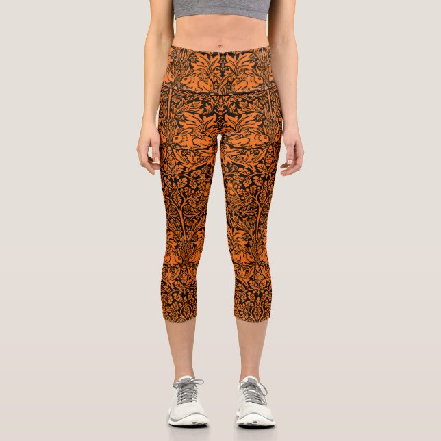 William Morris Brother Rabbit Rust Black Pattern Capri Leggings (Front)