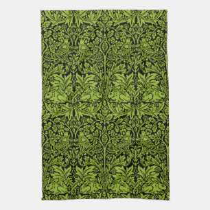 William Morris Brother Rabbit Sage Green Black Kitchen Towel