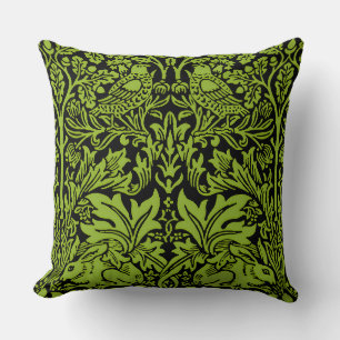 William Morris Brother Rabbit Sage Green Black Throw Pillow