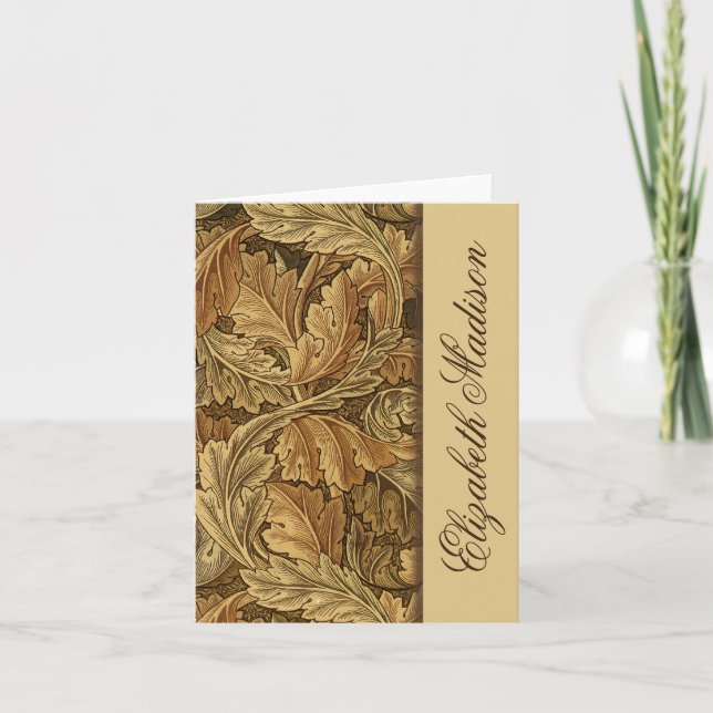 William Morris Brown Leaves Personalized Note Card (Front)