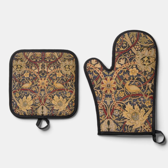 William Morris Bullerswood Faux Tapestry Oven Mitt & Pot Holder Set (Front)