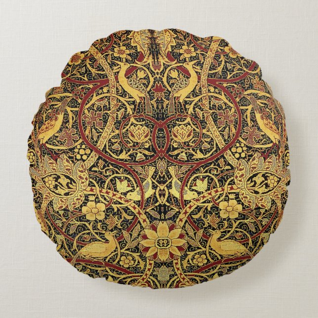 William Morris Bullerswood Faux Tapestry Round Pillow (Front)