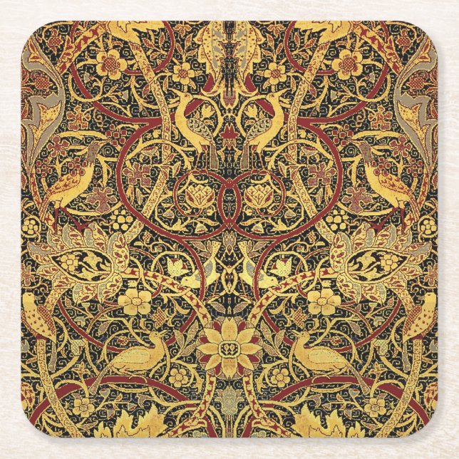 William Morris Bullerswood Faux Tapestry Square Paper Coaster (Front)