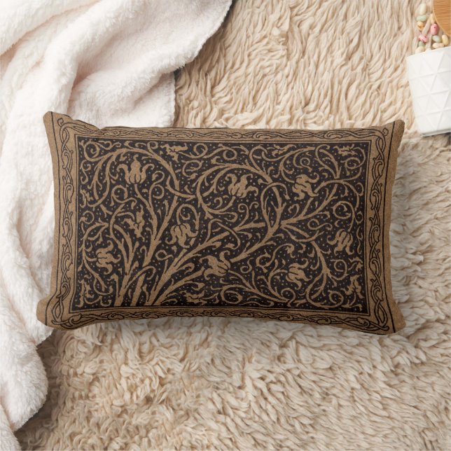 William Morris Campion Tooled Leather Damask Lumbar Pillow (Blanket)