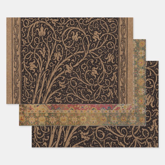 William Morris Campion Tooled Leather Damask Wrapping Paper Sheet (Set)
