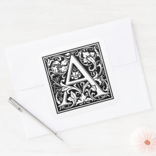 William Morris Capital Letter A on White Square Sticker