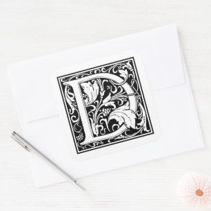 William Morris Capital Letter D on White Square Sticker