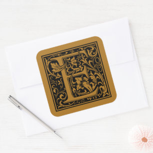 William Morris Capital Letter E Matte Antique Gold Square Sticker