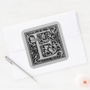 William Morris Capital Letter E Matte Silver Square Sticker