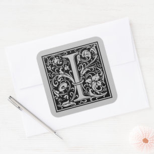 William Morris Capital Letter I Matte Silver Square Sticker