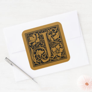 William Morris Capital Letter J Matte Antique Gold Square Sticker