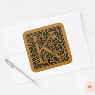 William Morris Capital Letter K Matte Antique Gold Square Sticker