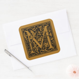 William Morris Capital Letter M Matte Antique Gold Square Sticker