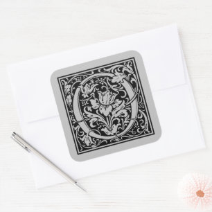 William Morris Capital Letter O Matte Silver Square Sticker