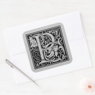 William Morris Capital Letter P Matte Silver Square Sticker